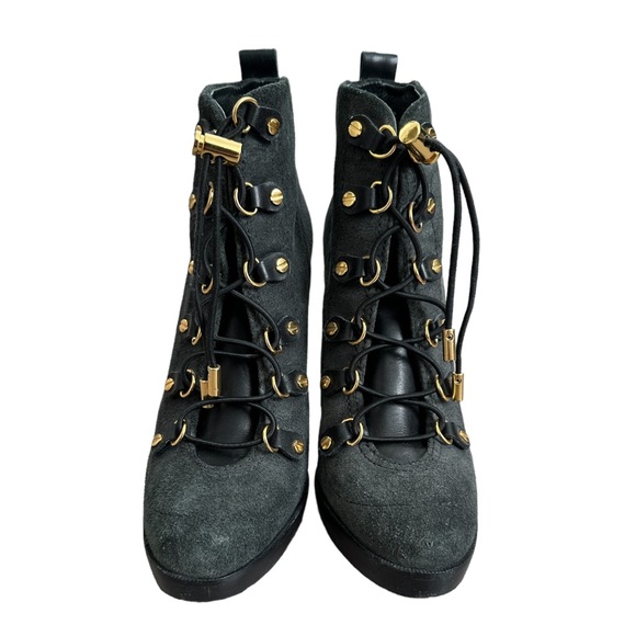 Tory Burch Hamila Lace Up Booties Suede Leather High Heel Platform Ankle Boots - Picture 5 of 10